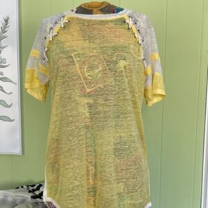 Casual Yellow Lace-Up Women's Tee